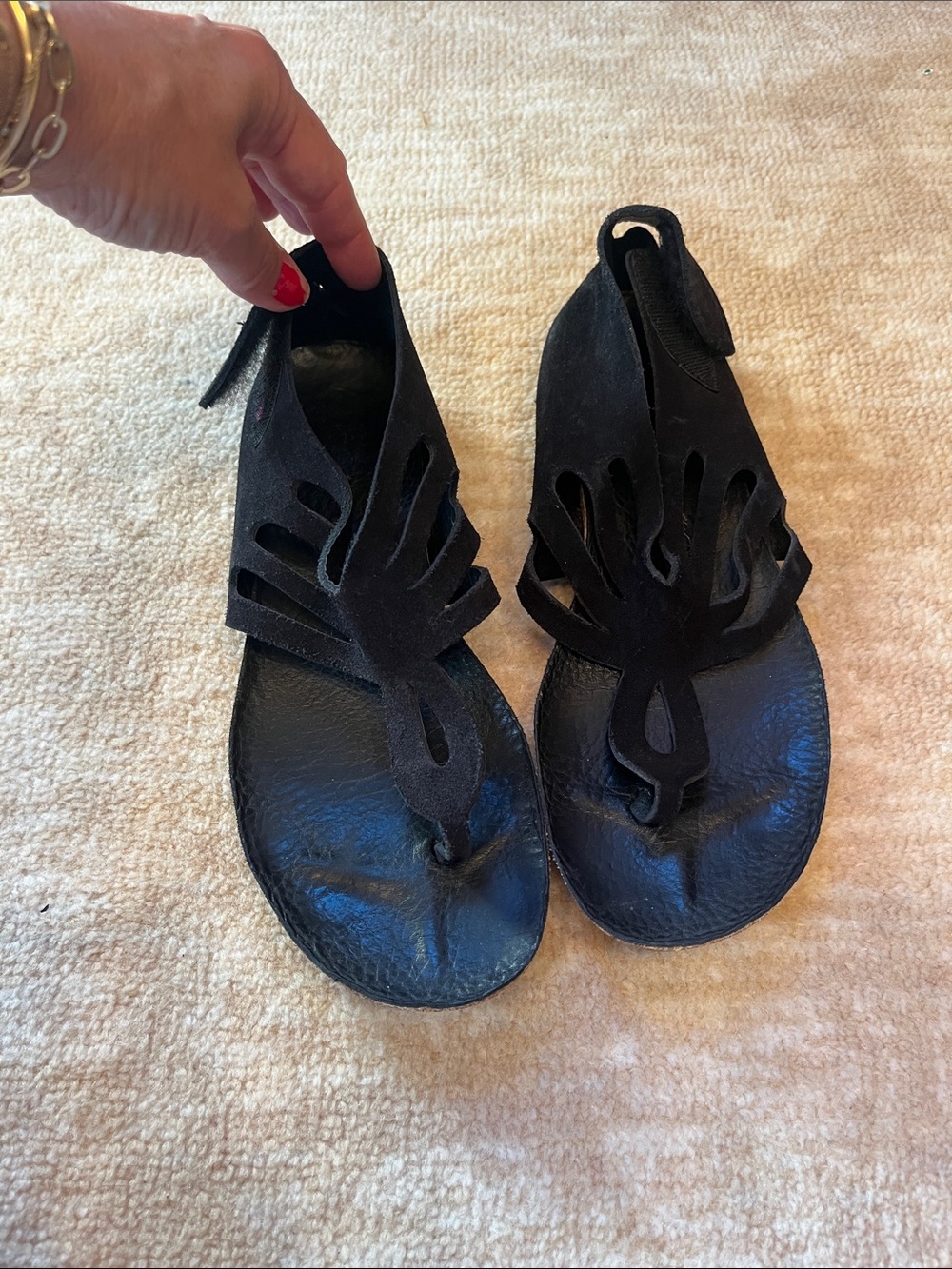 Pedro Garcia Black Suede Cutout T-Strap Sandals